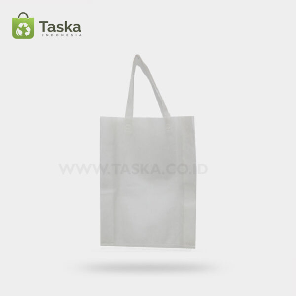 Tas Press Spunbond Handle – Putih 25×35 Cm – Sisi Depan